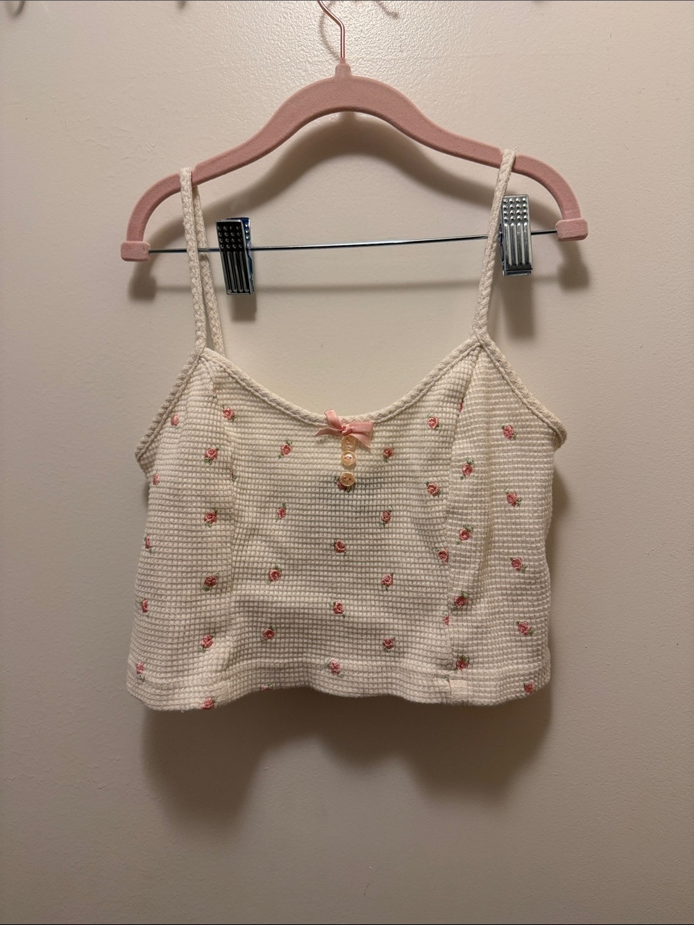 VTG Y2K Next Era Waffle Knit Crop Tank Floral Rosebud